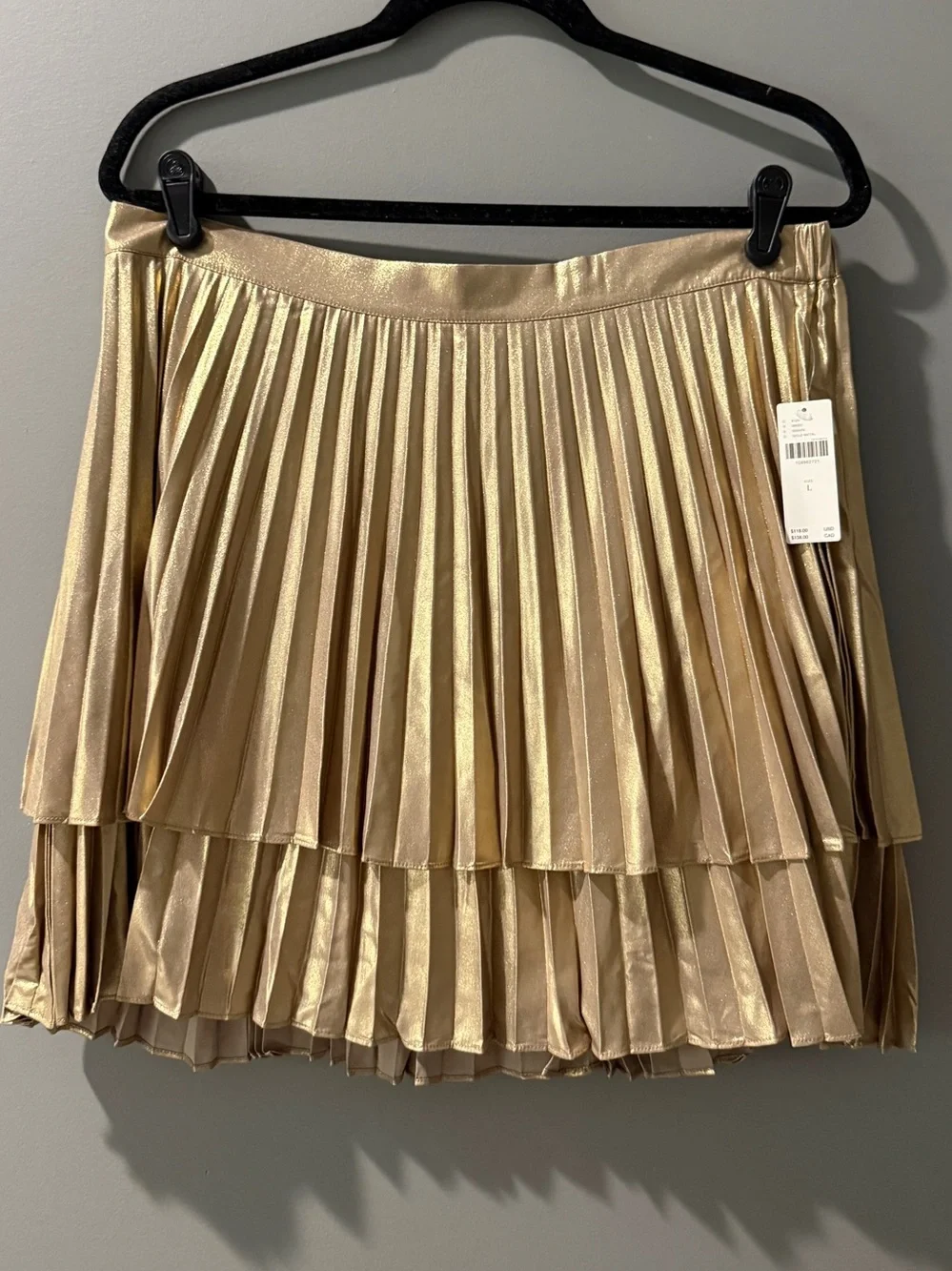 Anthropologie Pleated Skirt Large Tiered Gold Pull On Easy Style Fun Flirty Cute